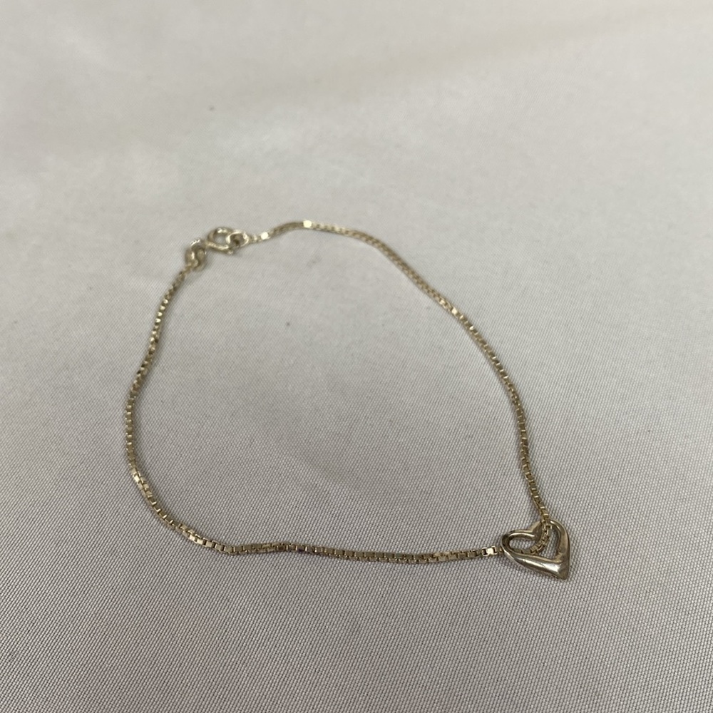 Dainty box link 925 silver bracelet with heart dangling